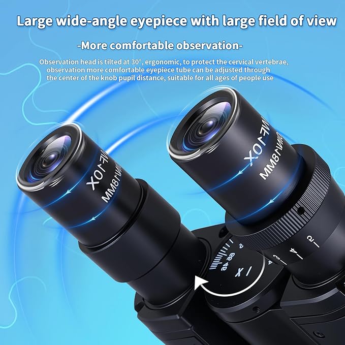 40X-2500X Binocular Microscope, WF10x and WF25x Eyepieces, LED Illumination, with Specimen Handpiece Holder, for Beginners, Microscope for Adults