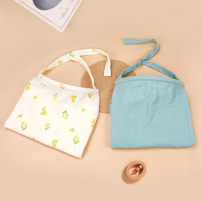 Muslin Nursing Cover for Breastfeeding, Privacy Breathable Breastfeeding Cover with Arch Neckline for Mom, 100% Cotton Nursing Apron, Floral and Light Green