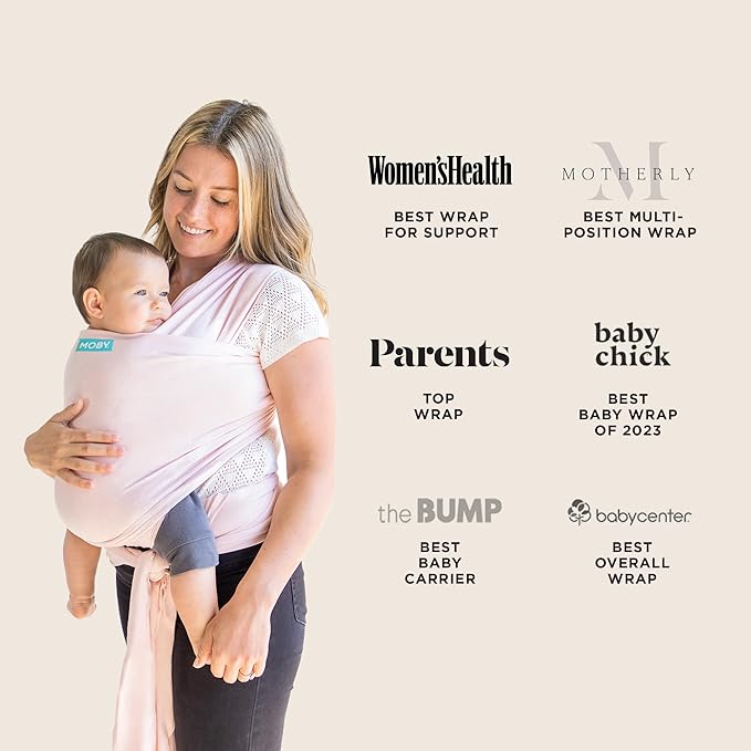 Moby Baby Wrap Carrier Classic for Newborns to Toddlers (8-33lbs), Infant Sling Carrier, Lightweight & Hands Free Design, Adjustable for All Body Types (Rose Quartz)