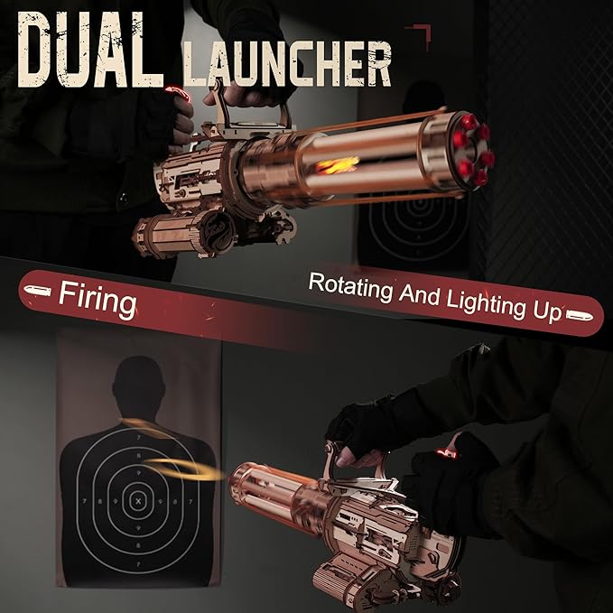 ROKR Gun 3D Puzzles for Adults, Wooden 3D Puzzle Rubber Bands Gun Toy, Rotating-Barrel Machine Gun, Wood Model Craft Kits, Cool Hobbies Birthday Gifts for Men Teen Boys 14+