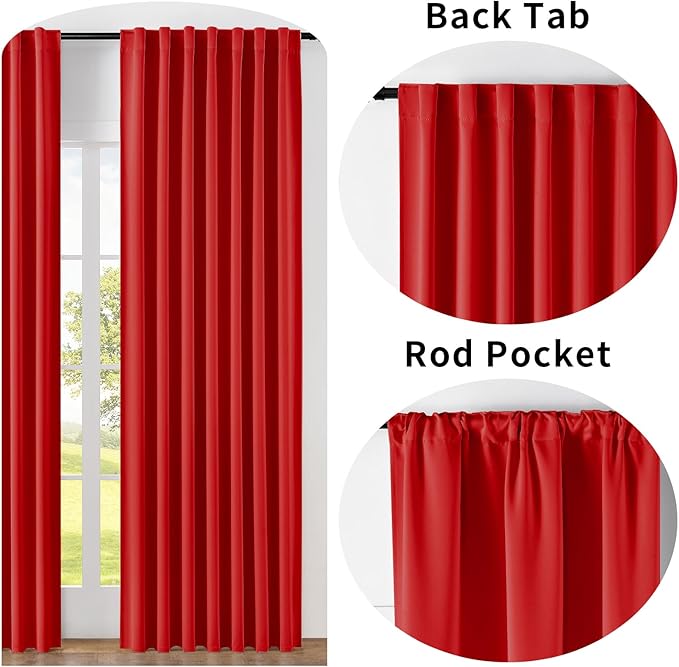 Joydeco Blackout Curtains 108 Inches Long, Thermal Insulated Black Out Curtains 2 Panels Set, Room Darkening Drapes for Living Room Window Rod Pocket Back Tab (W52 x L108 Inch, Red)