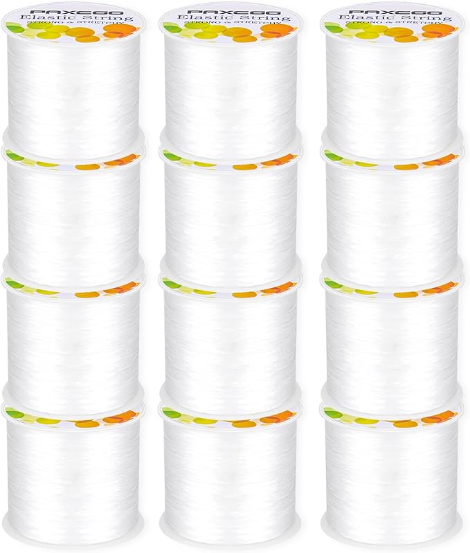 PAXCOO 12 Rolls Elastic String for Bracelets, Stretch Magic Elastic String Bead Cord Jewelry Thread for Bracelet, Necklaces, Clay Beads, Pony Beads (White)