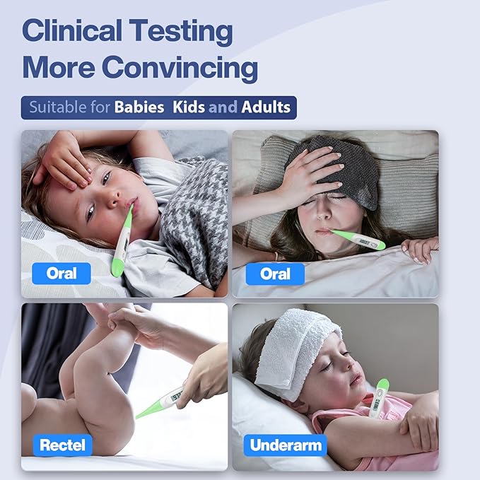 Boncare 10 Seconds Digital Thermometer for Adults and Kids - Accurate & Safe Rectal Thermometer for Baby with Fever Alarm, Oral Thermometer (Light Green)