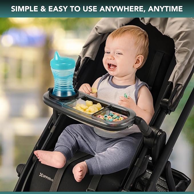 Snack Tray Fits for UPPAbaby Vista V3/Vista V2/Vista/Cruz/Cruz V2/ RumbleSeat/RumbleSeat V2, Updated Snack Tray with Two Snack Compartments & Cup Holder, Quick Attachment, Stroller Accessories