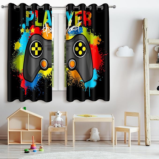 Jekeno Gaming Game Controller Blackout Curtains - Colorful Gamer Gamepad Decor for Kids Boys Teens Teenager Bedroom Home Living Room Darkening Grommet Window Drapes 2 Panel Set, 42"x63"