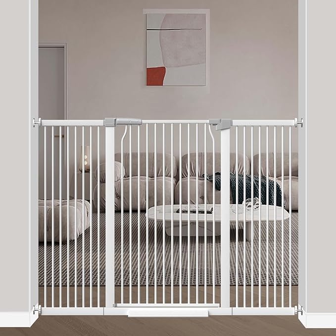 40.5" Extra Tall Baby Gate, 57.5"-60.2" Extra Wide Long Dog Pet Gate Indoor, Adjustable Safety Child Gate No Drill, Metal Auto Close Pet Proof Tall Gate for Stairs Doorway Kids, White