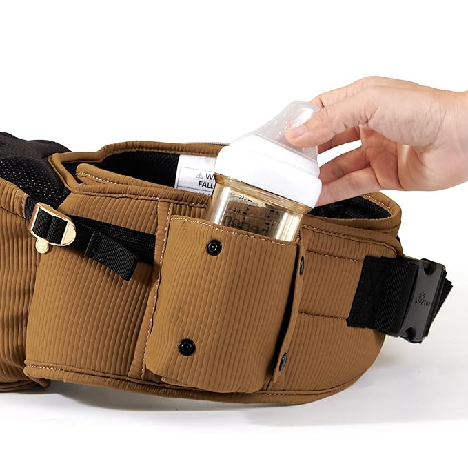 SUNVENO Baby Hip Carrier with Hip Seat, CPC-Certified, Ergonomic Infant Carrier for Newborns & Toddlers up to 45 lbs, Adjustable Waistband, Multiple Pockets, All-Season, Brown
