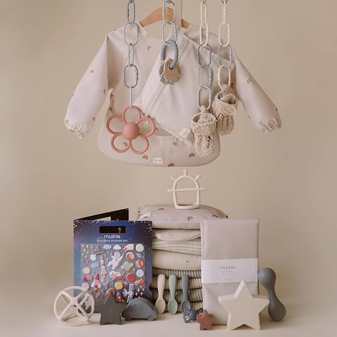 mushie Water Resistant Wet Bags | Large & Small Reusable Storage Bag for Baby Items and Travel | Zippered Pockets with Handle | Machine Washable, Set of 2 (Rainbows)