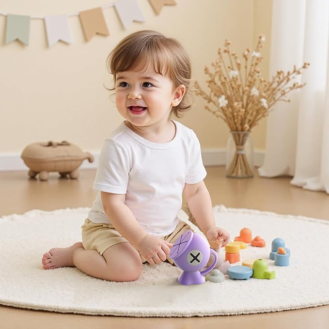 Li&Zhao Toddler Snack Cups - Baby Snack Containers Silicone Snack Cups for Toddlers Spill Proof Baby Food Catcher for Toddlers and Babies(Purple)