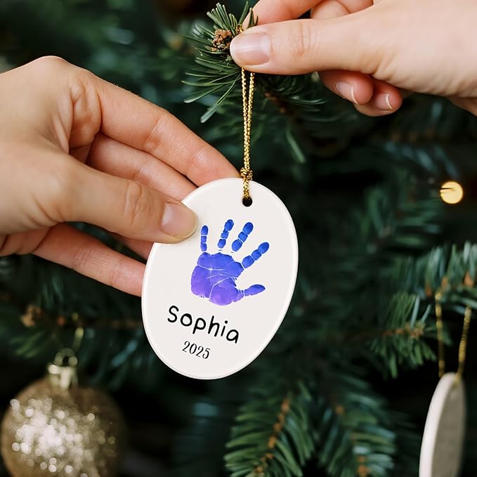 Baby Hand and Footprint Ornament - Baby's Frist Christmas Ornament with Custom Photo, Name, Date - Personalized Baby Gift, Newborn Keepsake, New Mom Gifts