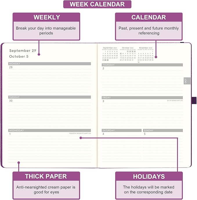 Planner 2025-2026 - JUL 2025 - JUN 2026, Academic Planners 2025-2026, Weekly and Monthly planner, 8.5" x 11", Leather Cover Planners with Thick Paper, Back Pocket with Notes Pages, Purple