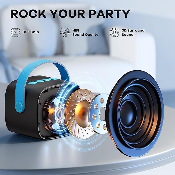 YLL Mini Karaoke Machine with 2 Wireless Microphones, TOP Kids Gifts for Girls Ages 3, 4, 5, 6, 7, 8, 9,10,11,12 +Year Old, 4-12 Years Old Birthday Toy Gift for Girls Boys Party (Black Blue)