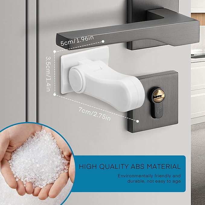 Child Proof Door Lever Lock - 2 Pack - Door Locks for Kids Safety - Door Knob Child Proof - Baby Proofing 3M Adhesive - Door Handle Child Proof - Baby Safety Locks for Toddlers - White