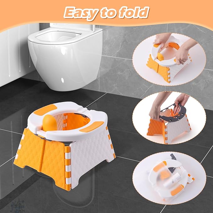 Portable Potty for Toddler Travel, Kids Travel Potty Training Chair with Travel Bag, Baby Potty Training Toilet for Outdoor and Indoor Easy to Clean(Orange) by Yszawmx, Includes 30 Replacement Bags