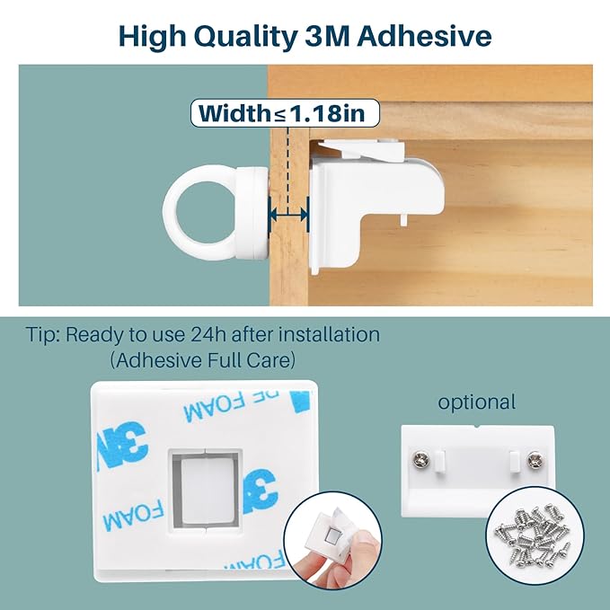 Inaya Magnetic Cabinet Locks Baby Proofing (20 Locks & 2 Keys), Child Safety Magnet Locks for Cabinets & Drawers with Invisible Design, 3M Adhesive for Easy Installation - No Drill & Tool Needed