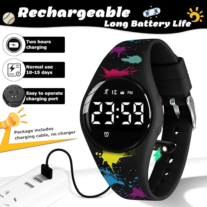 Kids Watches for Girls Boys Digital Sport Watch with Step Counter Pedometer Vibration Alarm Clock, No App Waterproof Fitness Tracker Kids Watch Boys Girls Teens Students Ages 5-16