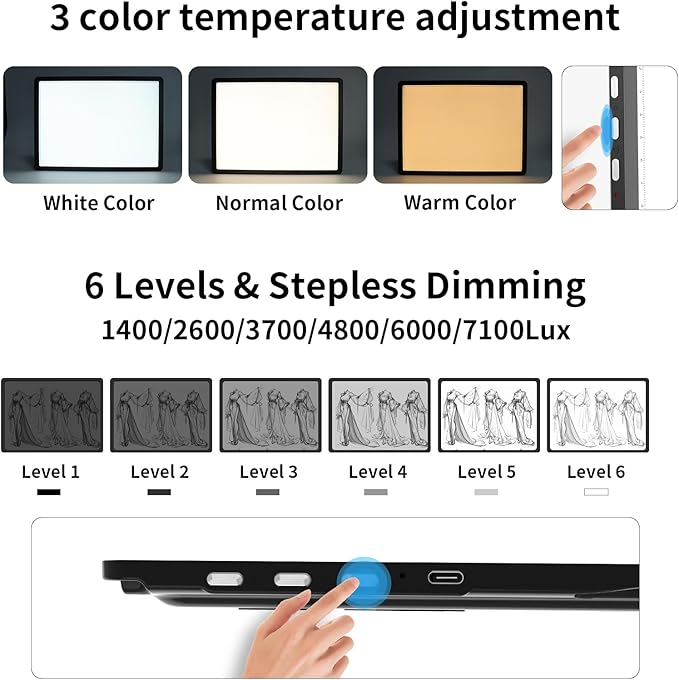 TOHETO Rechargeable A4 Light Board with Stand, Super Bright Magnetic Light Pad with Side Buttons, Wireless Light Box for Tracing and Drawing, Cordless LED Light Table for Diamond Painting, Sketching