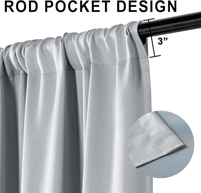 XWZO 100% Blackout Curtains - Heat and Full Light Blocking Drapes with Black Liner for Bedroom/Laundry Room, Rod Pocket Window Panels with Tiebacks, Light Grey, W60 x 84, Set of 2