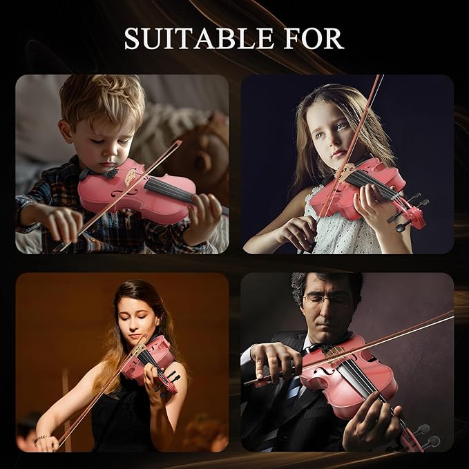 3/4 Beginner Violin Kit, Complete Violin Set with Case, Bow, Rosin, Pink