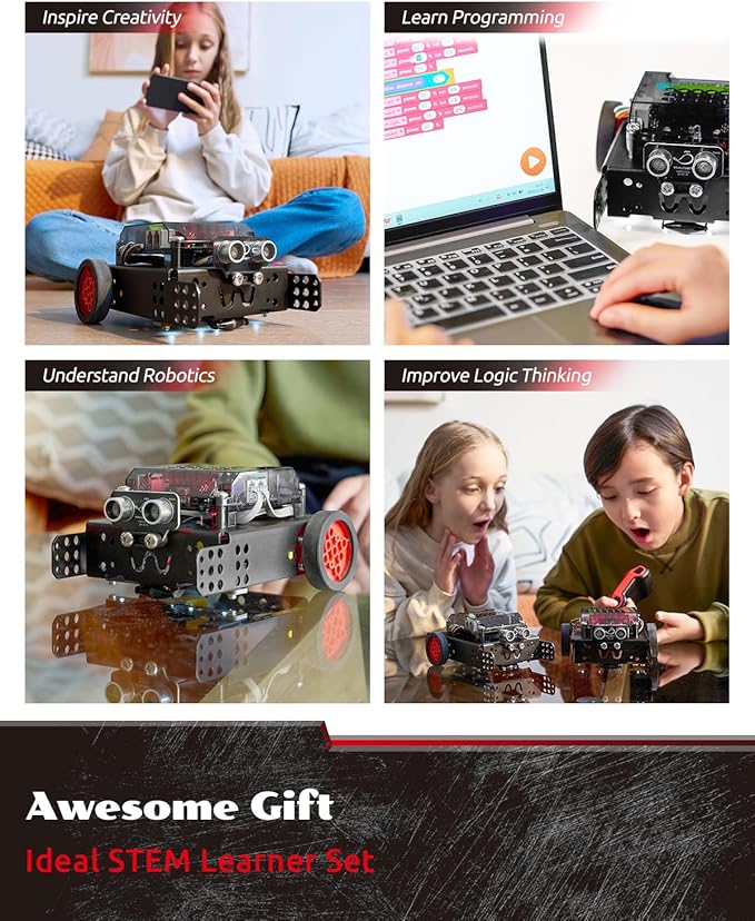 WhalesBot Rocky Smart Robot Car Coding & Remote Control Kit for Kids 8-16, Modular/Scratch/Python/C Programming, Educational Engineering Science Toy Set with Multiple Sensors and Smart Controller