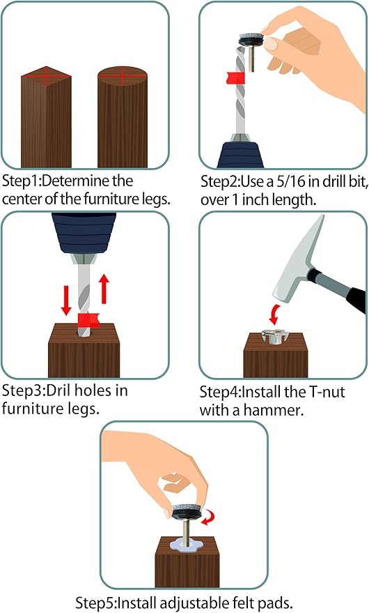 HUAYY 4 Pack Adjustable Furniture Leveling Feet, 1/4-20 Threaded Stem, - Image 5