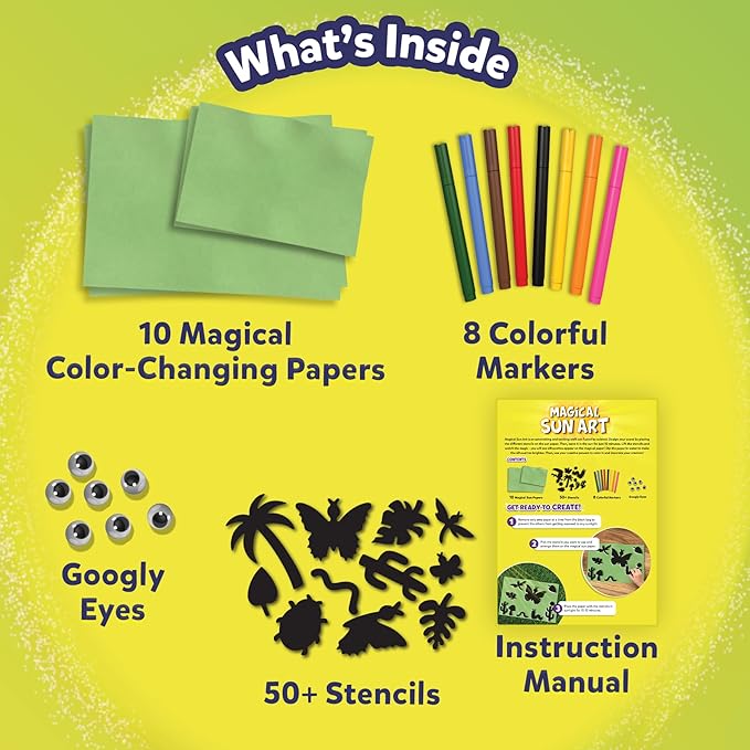 Skillmatics Sun Paper Art Kit - STEM Craft Kit for Kids with Decorative Paper, Stencils & Markers, Create with Sunlight, Mess-Free, Indoor Fun, Gifts for Ages 4, 5, 6, 7, 8, 9, 10, 11, 12
