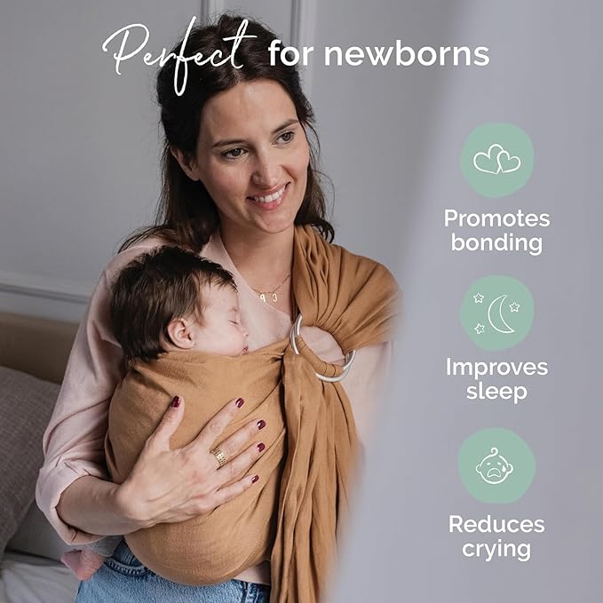 Boba Ring Sling Baby Carrier Newborn to Toddler - Lightweight & Breathable Baby Sling, Hip-Healthy Carrier Sling, Baby Wrap Carrier for Front & Hip Carry, 8-35 lbs (Linen Rye)