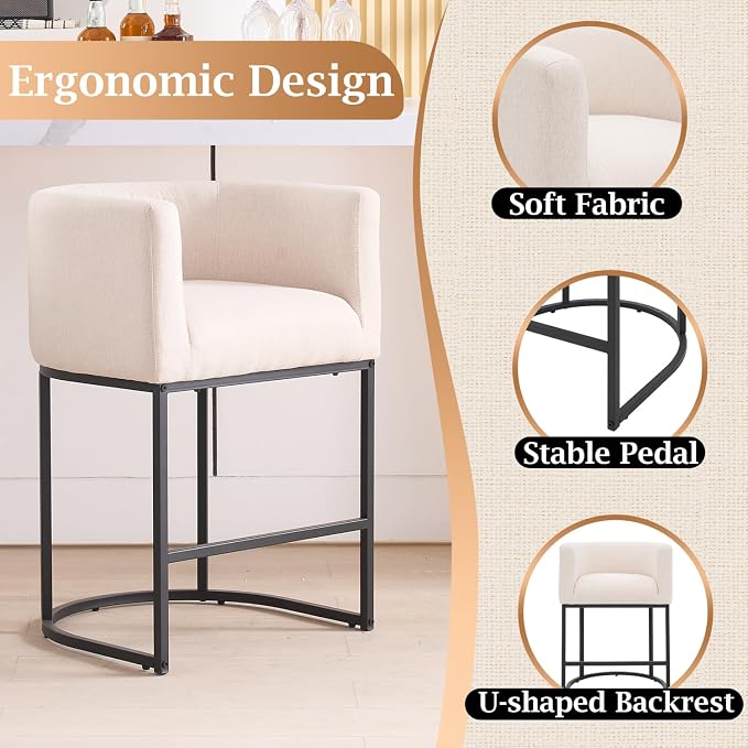 ClinQ 26" H Counter Height Bar Stools Set of 3, Modern Barrel Counter Stools - Image 3
