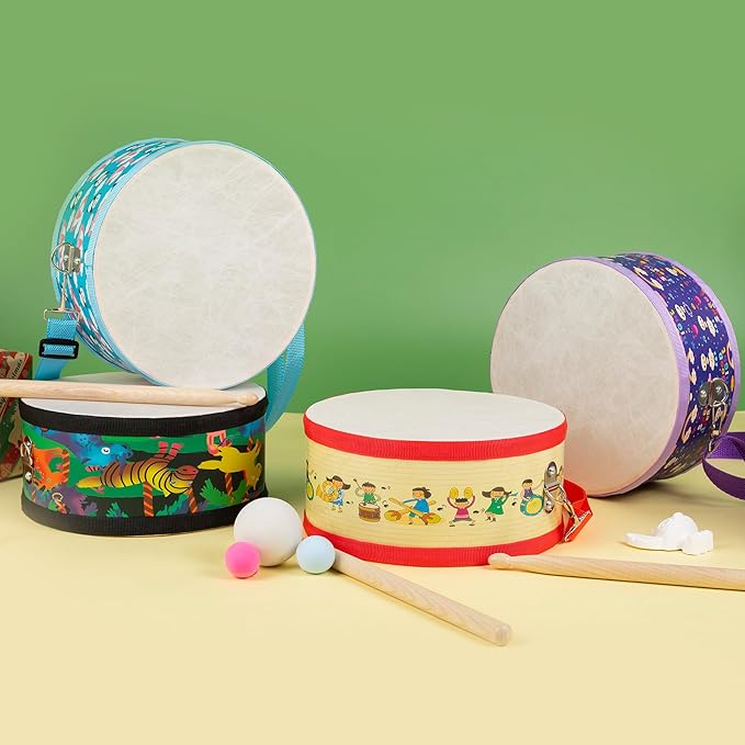 Kids Drum Set with Adjustable Strap: Toddler Musical Instrument for Ages 3-5, Wearable Drum Kit with Drumsticks, Educational Percussion Toy for Rhythm Music Development (Black)