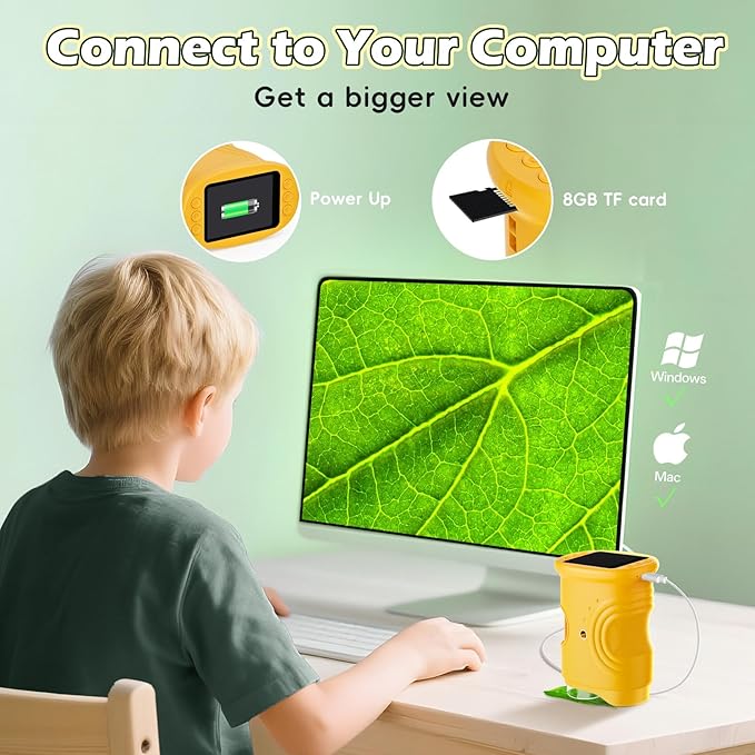 Microscope for Kids 1000X Digital, Handheld Kids Microscope HD Screen Video Record, Portable Miniscope STEM Toys, Birthday Gifts for 3 4 5 6 7 8-12 Year Old Boys Girls, 8GB TF Card Included