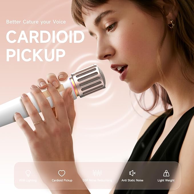 Wireless Microphones, Microphone with One-to-One Chip Connection, Controllable LED Lights, 40H Duration, 200FT Range Free Sing, Volume Control Microphone for Singing, Speech, Home Party, Youtube