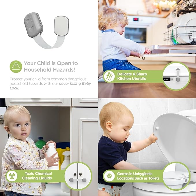 Baby Proofing Child Safety Locks (2 Pack) by Skyla Homes - The Safest, Quickest and Easiest 3M Adhesive Cabinet Latches, No Screws & Magnets, Multi-Purpose for Furniture, Kitchen, Ovens, Toilet Seats