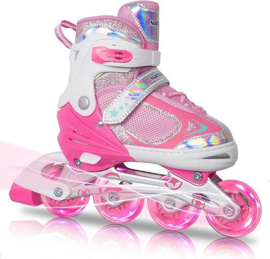 Nattork Blade Roller Skates for Boys with Light Up Wheel, Outdoor & Indoor Illuminating Black Inline Skates for Boys Little Kids Toddler Ages 5-8 4 5 6, Beginners