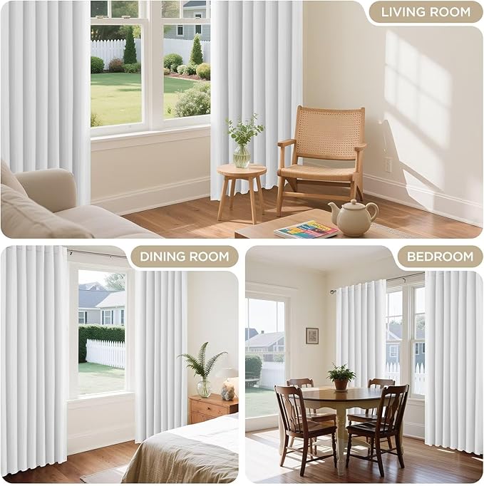 Joydeco 96 Inch 60% Blackout White Curtains 2 Panels, Elegant Semi Sheer Curtains for Bedroom, Thermal Insulated Black Out Drapes for Living Room, Rod Pocket Back Tab Drapes(W52 x L96 Inch,Pure White)