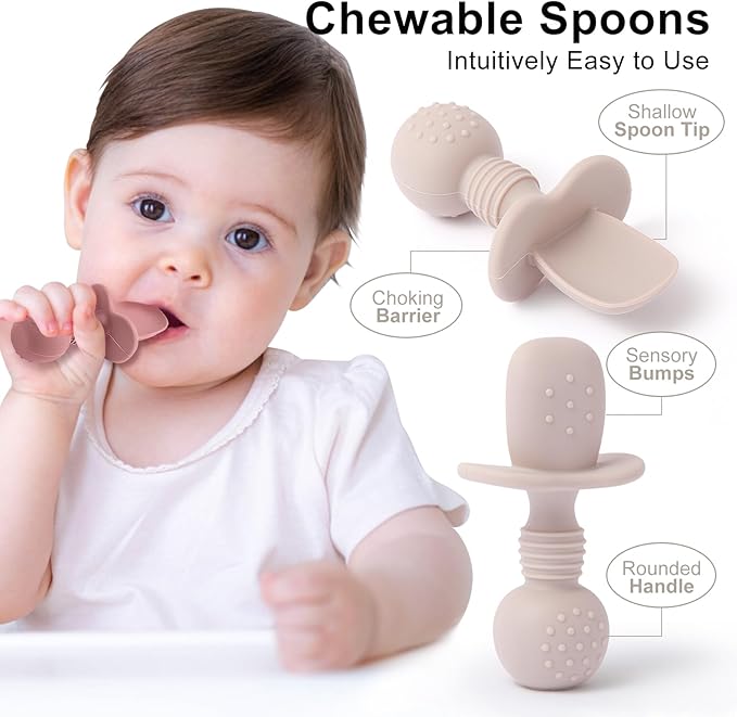 Silicone Feeding Set, 2 Pack Divided Toddler Plates with Suction, 2 Pack Utensils - Spoons & Forks, BPA Free, Baby Led Weaning Supplies