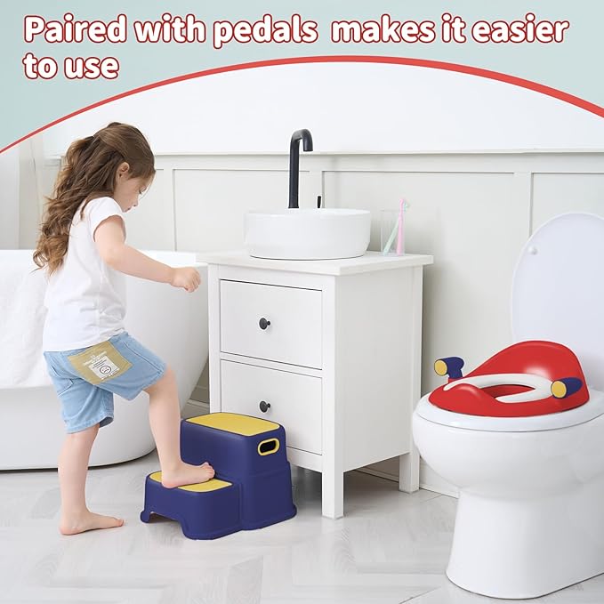Potty Training Toilet Seat with Kids Step Stool Anti-Slip Toddler Potty Seat with Soft Cushion, Baby Potty Training Set Toddlers Toilet Seat for Boys and Girls (DarkBlue)