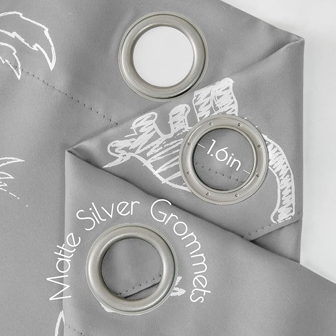 Vangao Kids Curtains Grey Blackout Dinosaur Curtains for Boys Kids Nursery Girls Room Silver Dino Foil Print Thermal Insulated Drapes Grommet Top Window Treatments 84 Inches Length 2 Panels