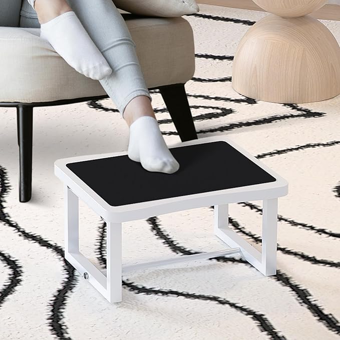 Wooden Step Stool with 500 Pounds, Wide Bed Step Stool for Adults，Wood White Step Stool&Stable Solid Metal Frame for Kitchen, Bedroom, Living Room, Bathroom