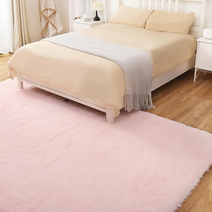 Soft 8x10 Pink Rug, Fluffy Area Rugs for Living Room, Plush Area Rugs for Bedroom, Non-Slip Indoor Carpet for Nursery, Study Room, Kids Room, Room Decor