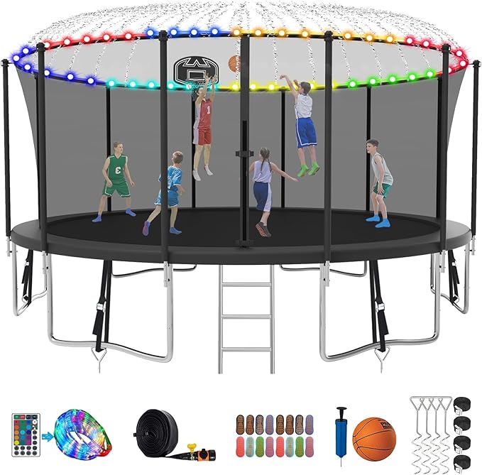 SKYUP Tranpoline 1500LBS 16 15 14 12 10 8 FT Tranpoline for 7-10 Kids and Adults, Windproof Outdoor Tranpoline with Enclosure Net, Basketball Hoop, Easy to Install & Last Long - ASTM Approved