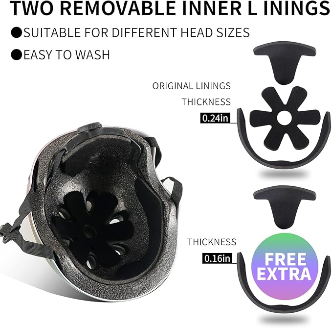 Adjustable Color Gradient Skateboard Helmet for 3-5-8-14+Ages【Toddler Kids Youth Adult】 Girls Boys Woman.Bike Helmet for Multi-Sports Cycling Bicycle Scooter Inline Roller Skate Rollerblading