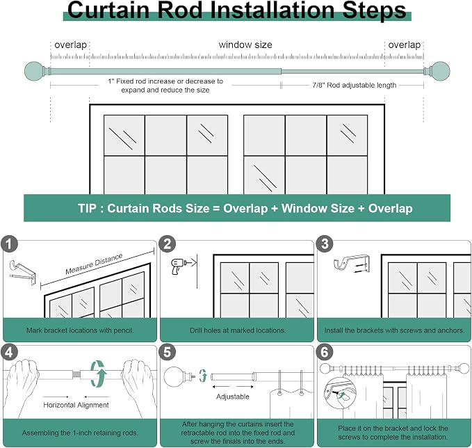 QDWIS 2 Pack Silver Curtain Rods - Image 7
