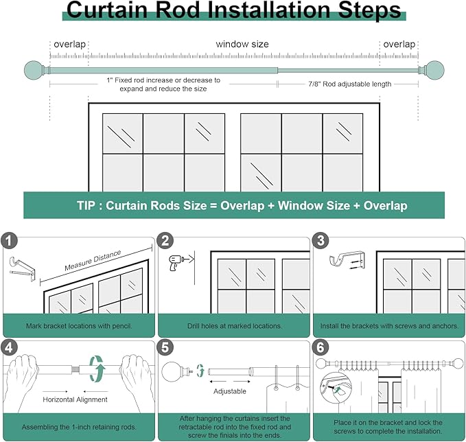 QDWIS Boho Wood Curtain Rods for Windows 66 to 120 inch, Rustic Decorative - Image 7