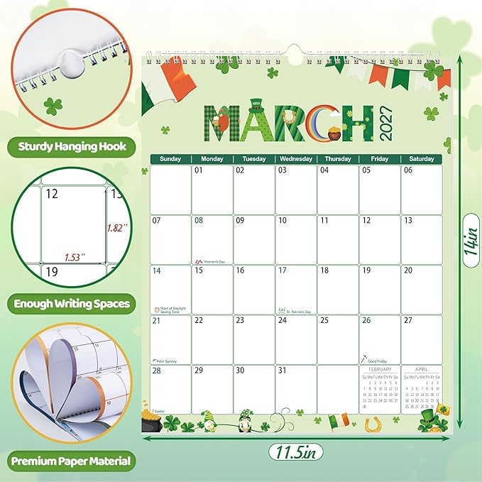 GuassLee Wall Calendar 2025-2026, Vertical Wall Calendar 2026, Sept. 2025 to Mar. 2027, 14" X 11.5" 19-Month Holiday Calendar Hanging Planner Wall for Home School Office Planning & Organizing