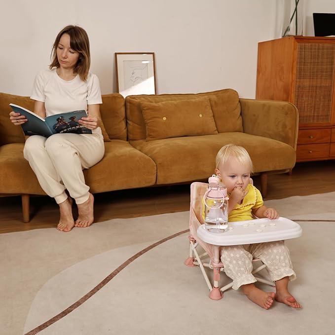 Tiny Marvels Portable 3-in-1 Baby Booster Seat – Cozy Floor Seat, Feeding Seat with Tray, Toddler Booster – Compact, Foldable, Safe with Child Safety Belt Carry Bag – Perfect for Travel & Family Time