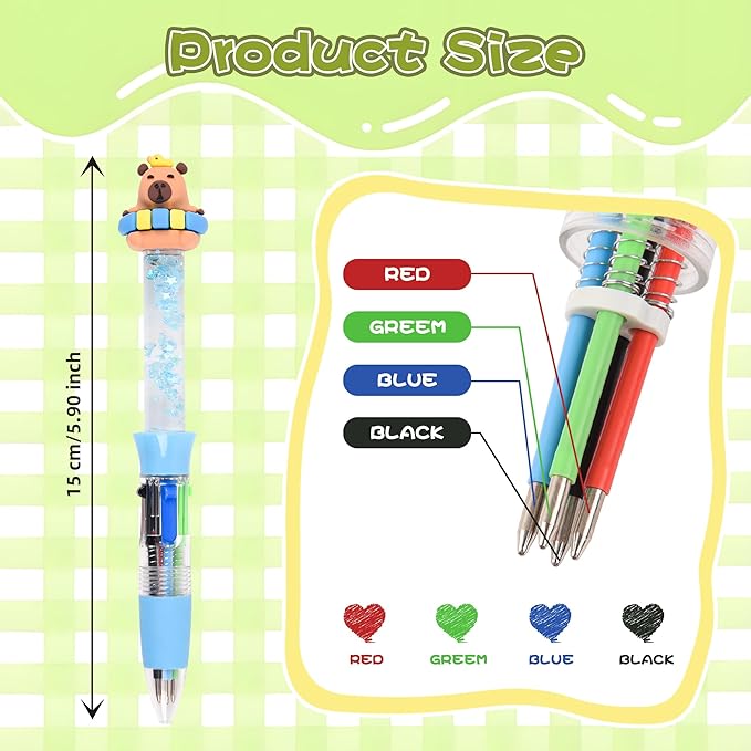 LiYiQ 24PCS Multicolor Pen in One Fun 4-in-1 Cute Pens Bulk Kawaii Cool Ballpoint Pens for Kids Fun Gifts