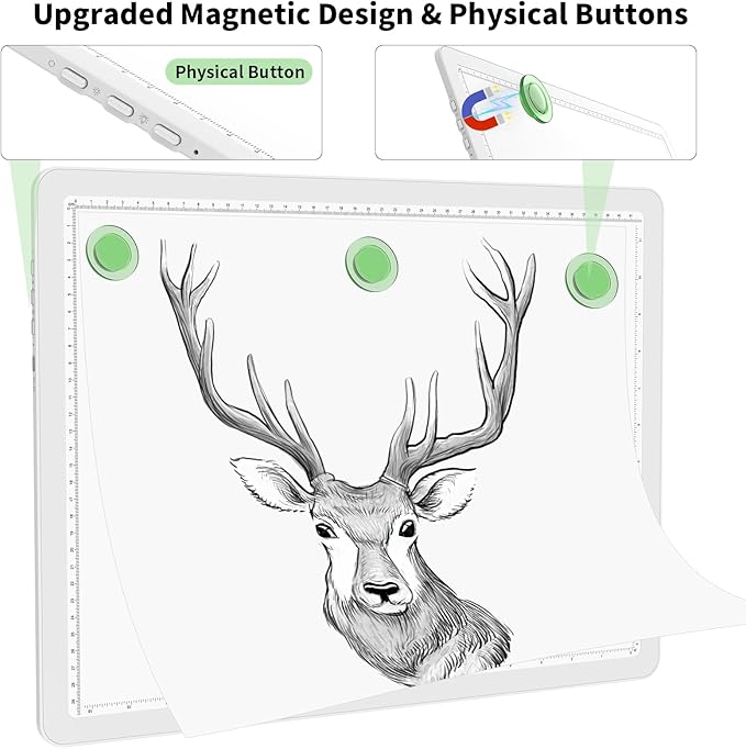 Phylosal Rechargeable A3 LED Light Pad for Diamond Painting, Ultra-Thin Magnetic Tracing Light Box for Drawing, Diamond Art Light Board with Side Button, Super Bright Light Table for Sketching (White)
