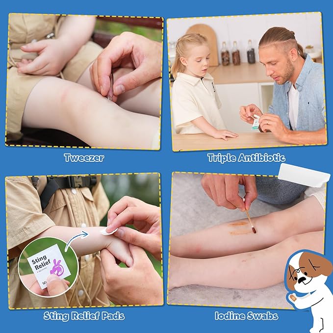 StBernard Kids First Aid Kit, EDC Mini Portable Medical Kit with Cute Bandages, Triple Antibiotic for Children's Daily Boo-Boos, Suits for Home, School, Hiking, Cub Scouts, Backpacking (Blue)