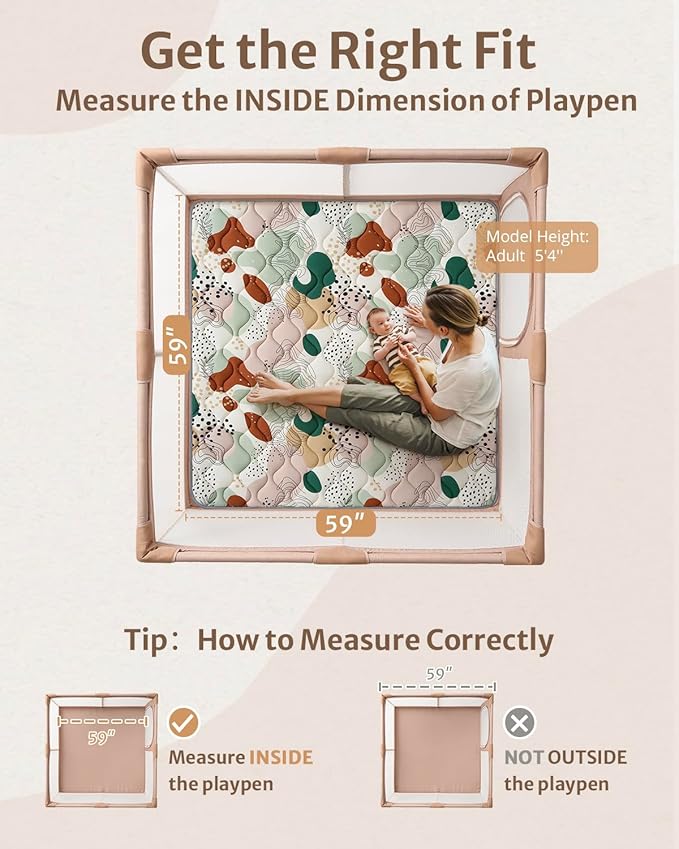 Blissful Diary Baby Play Mats for Floor, 59x59 Inch Thicker Foam Playmats for Babies and Toddlers, Soft Cushioning Baby Playpen Mat, Modern Abstract