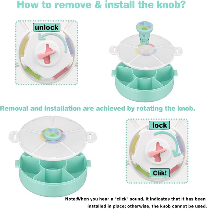 Kids' Rotating Snack Container Set – 2-Pack, Includes 1 Rotating Snack Container & 1 Round Sectioned Snack Box, BPA-Free, Dishwasher Safe, Perfect for Travel-Green